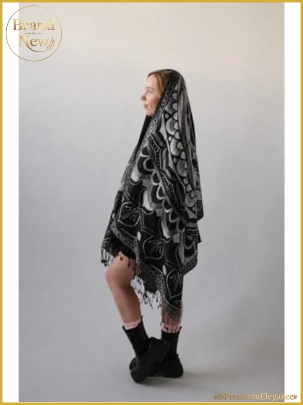 Labyrinth Flower Pashmina Shawl Fringed Viscose Acrylic Wrap